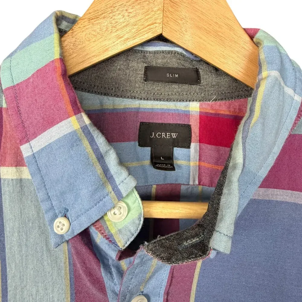 J Crew Shirt Mens Large Blue Red Plaid Slim Button Up Casual Work Long Sleeve